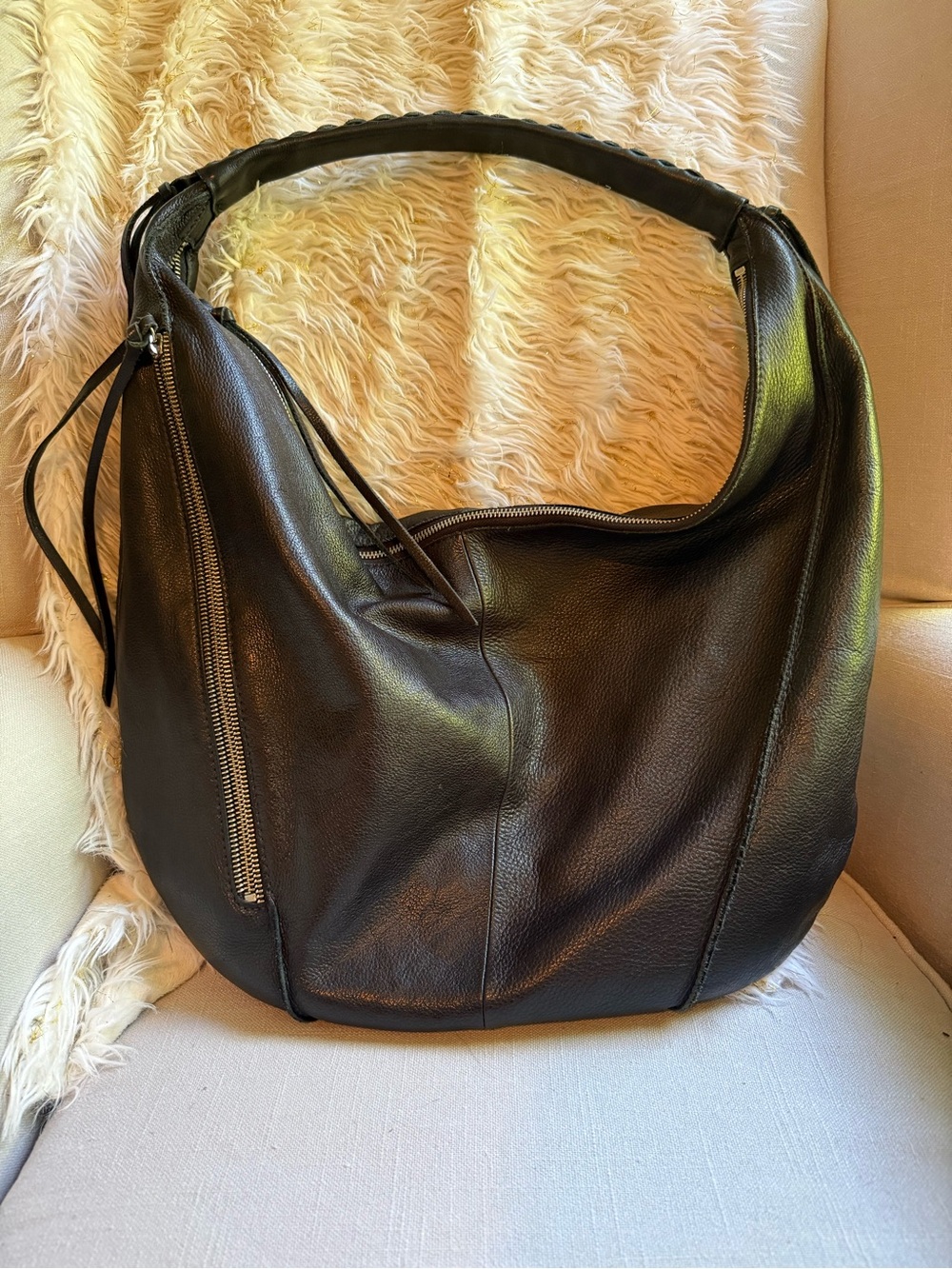 Christopher Kon Black Leather Hobo Shoulder Bag Leather Laced Handles